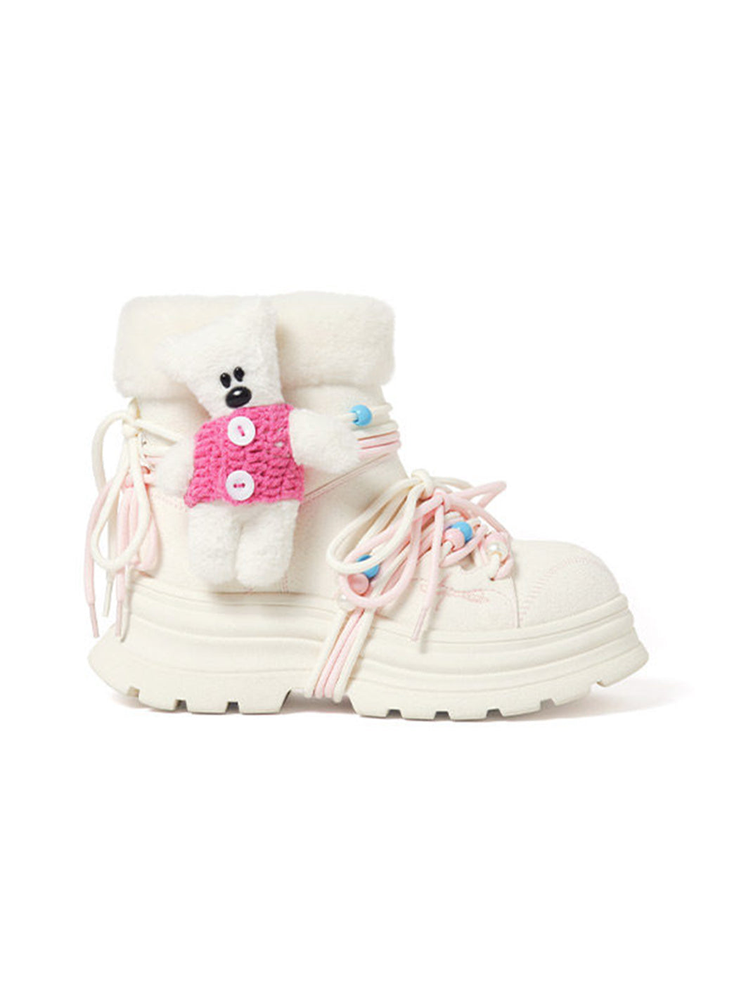 White Teddy-Lined Chunky Winter Boots - View 6