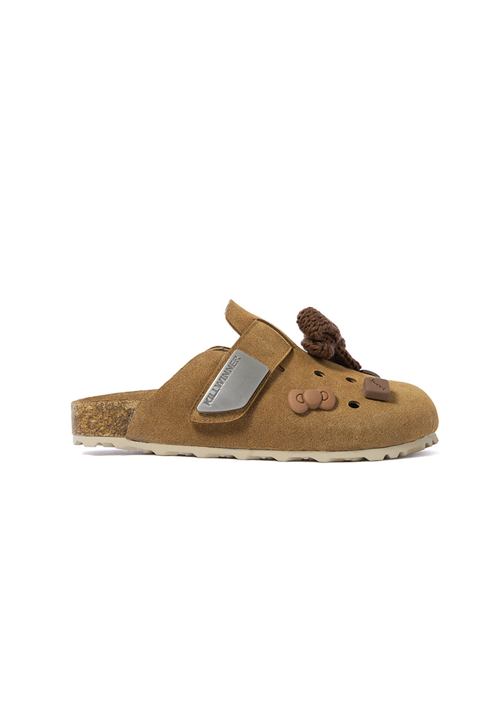 Charm-Embellished Perforated Brown Clogs - View 7