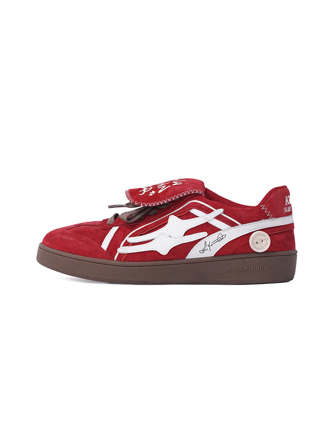 Red Suede Patchwork Low-Top Trainers