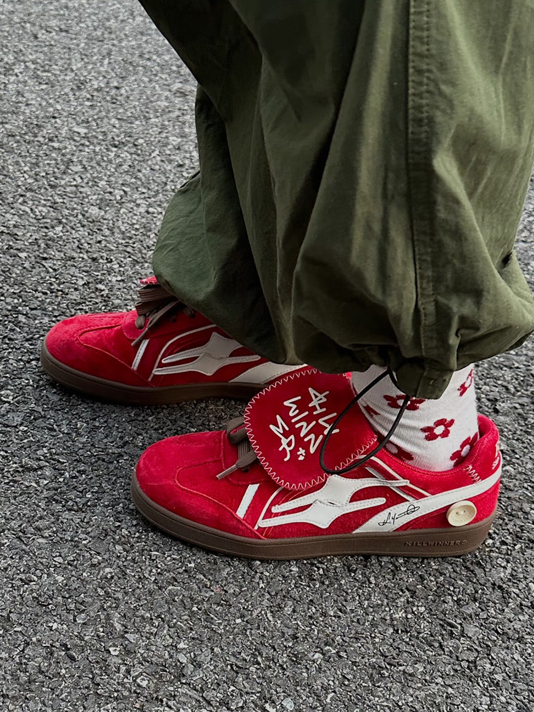 Red Suede Patchwork Low-Top Trainers - View 6