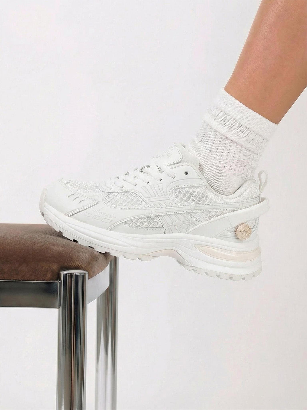 White Mesh Sculpted-Sole Runner Sneakers - View 3