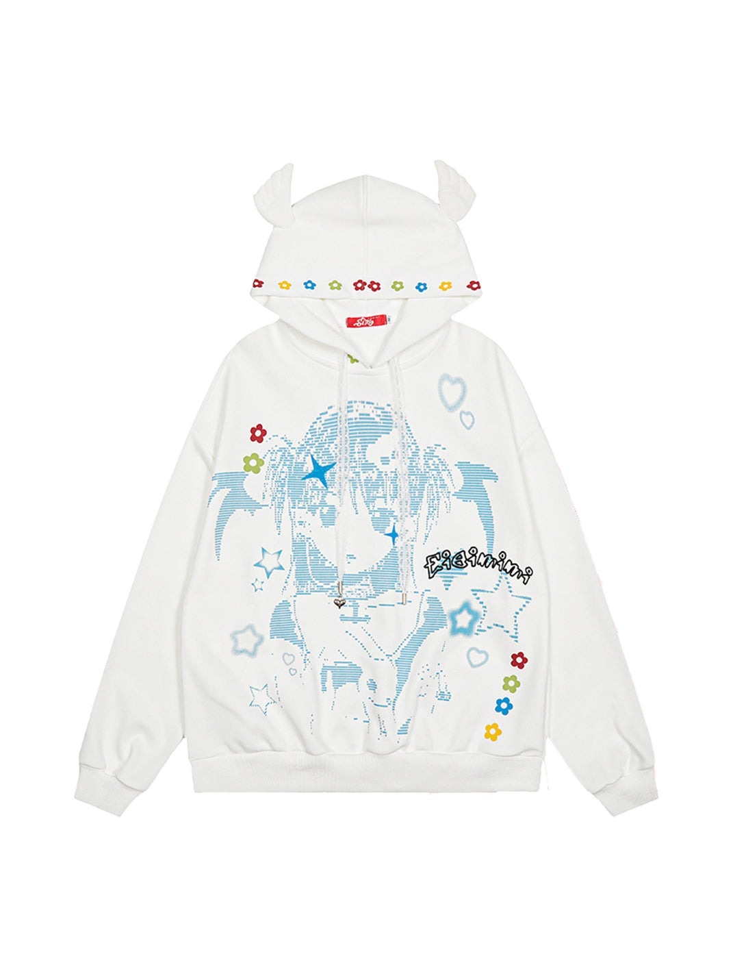 Cartoon Wing Lace-Drawstring Pullover Hoodie