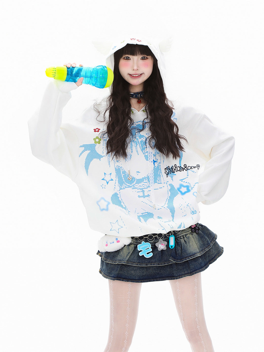 Cartoon Wing Lace-Drawstring Pullover Hoodie - View 2
