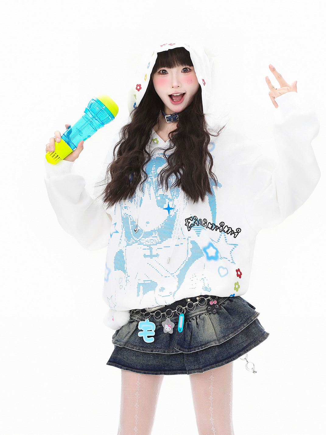 Cartoon Wing Lace-Drawstring Pullover Hoodie - View 3