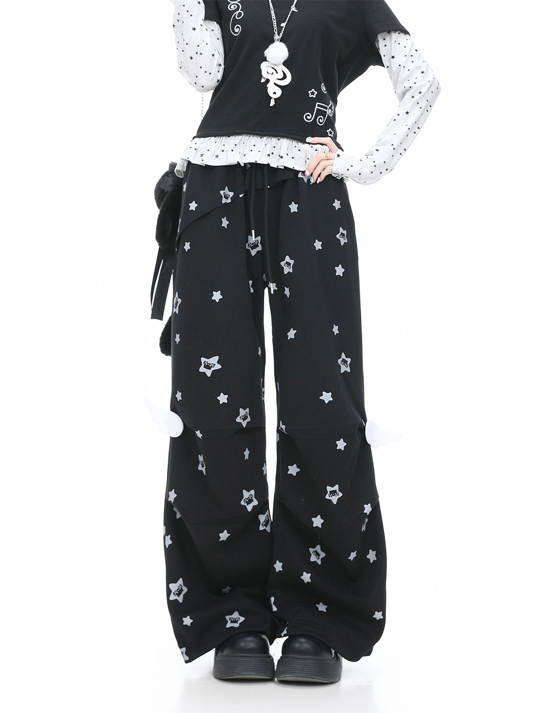 Wing-Trim High-Waist Pleated Straight-Leg Pants - View 2