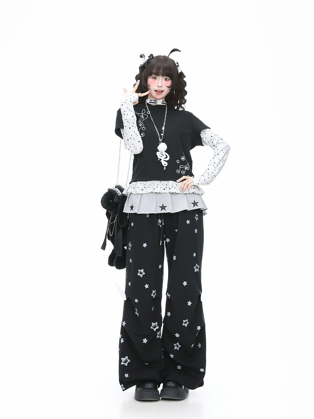 Wing-Trim High-Waist Pleated Straight-Leg Pants - View 3