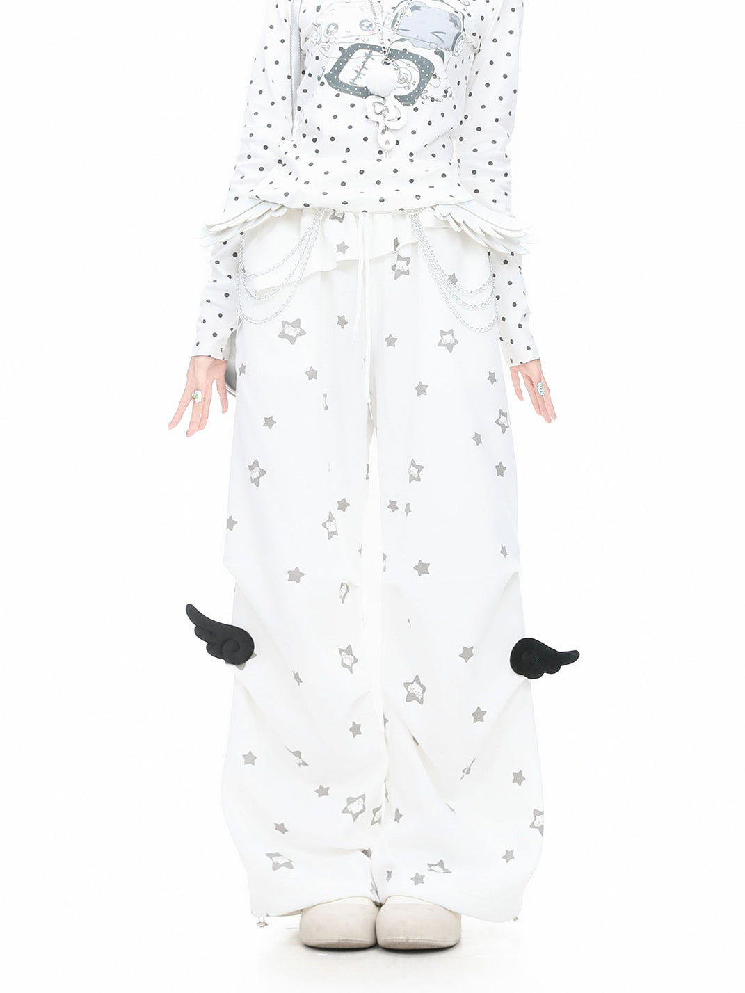 Wing-Trim High-Waist Pleated Straight-Leg Pants - View 4