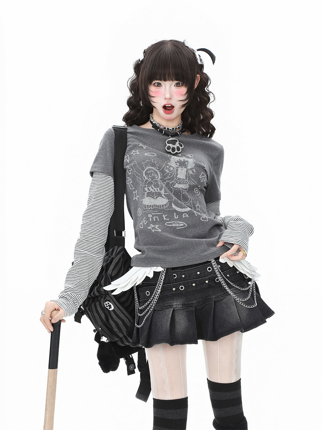 Angel-Graphic Layered-Stripe Long-Sleeve Tee