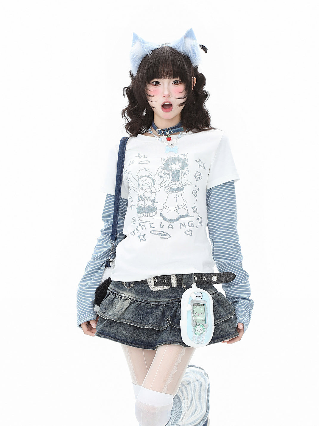 Angel-Graphic Layered-Stripe Long-Sleeve Tee - View 4