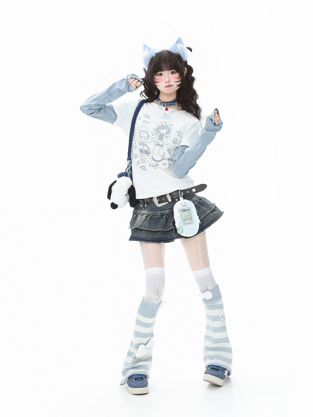 Angel-Graphic Layered-Stripe Long-Sleeve Tee - View 5