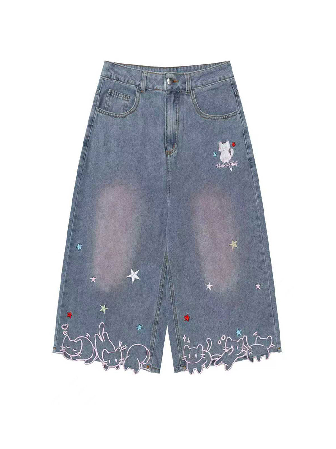 Star-Cat Embroidered Cropped Wide-Leg Jeans - View 5