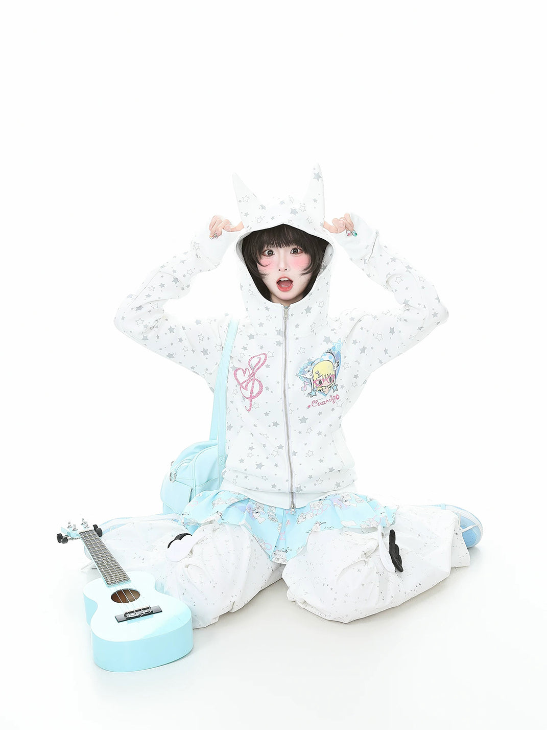 Star-Patch Cropped Zip-Up Jacket