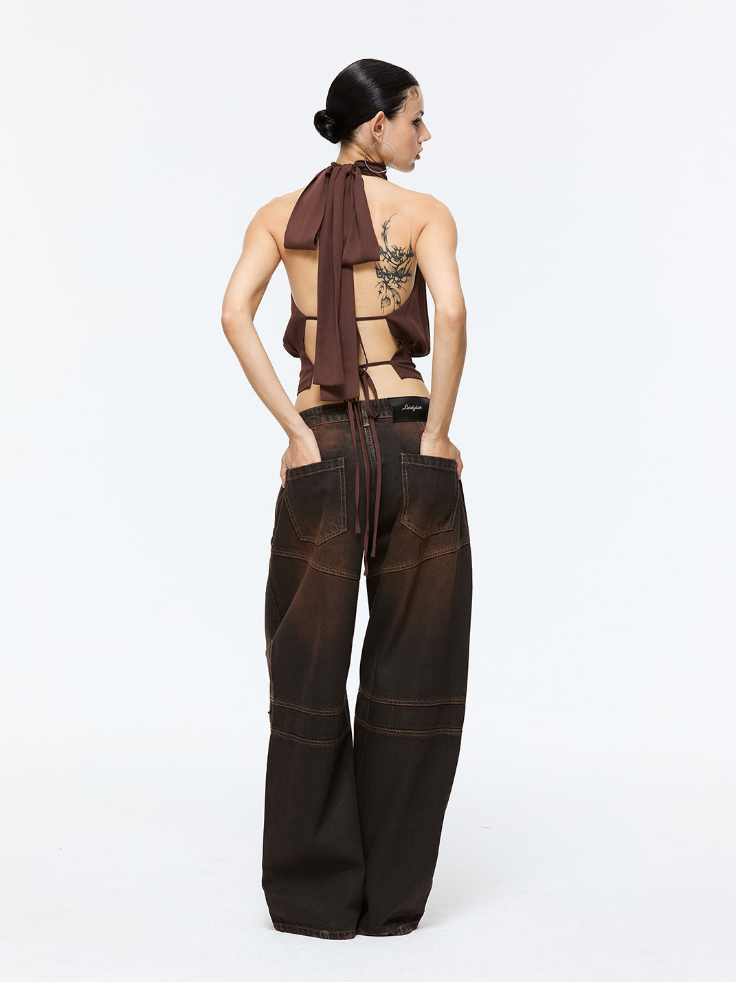 Brown Halter Off-Shoulder Tank Top - View 6