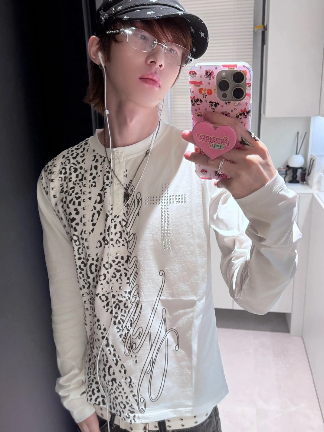 Leopard Crest Embellished Cotton Henley — product view 6