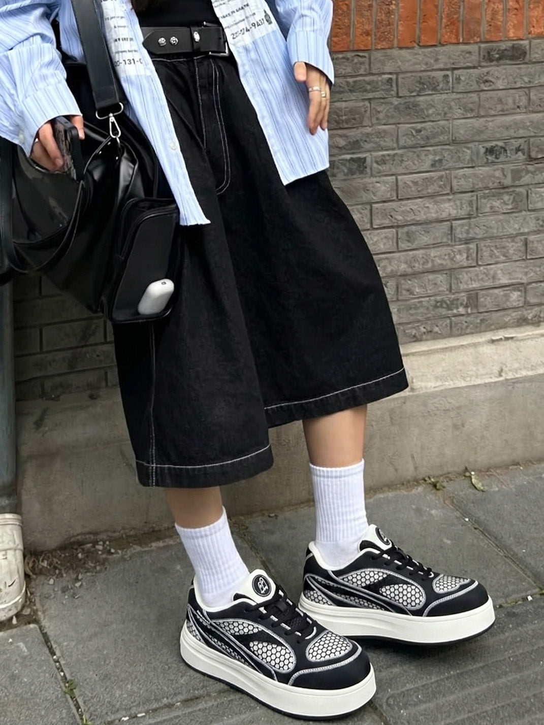 Black Mesh-Panel Platform Derby Sneakers - View 2