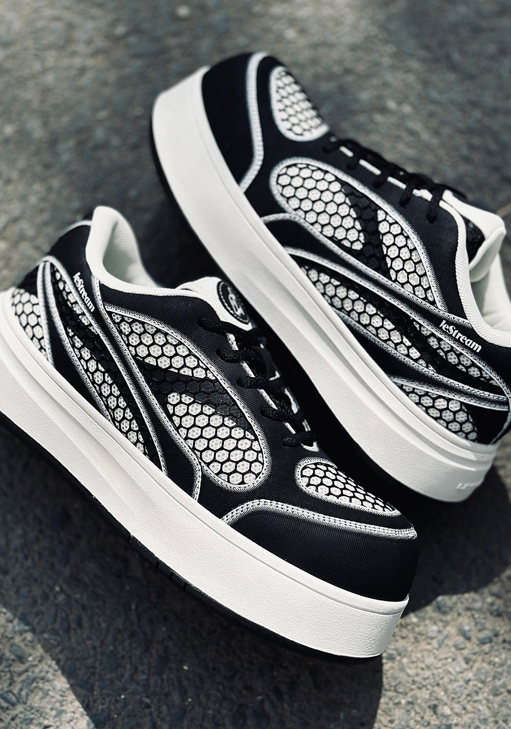 Black Mesh-Panel Platform Derby Sneakers - View 5