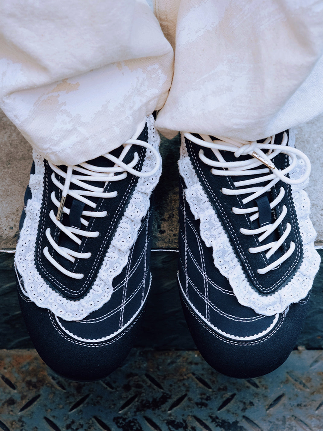 Navy Contrast-Stitch Low-Profile Trainers - View 3