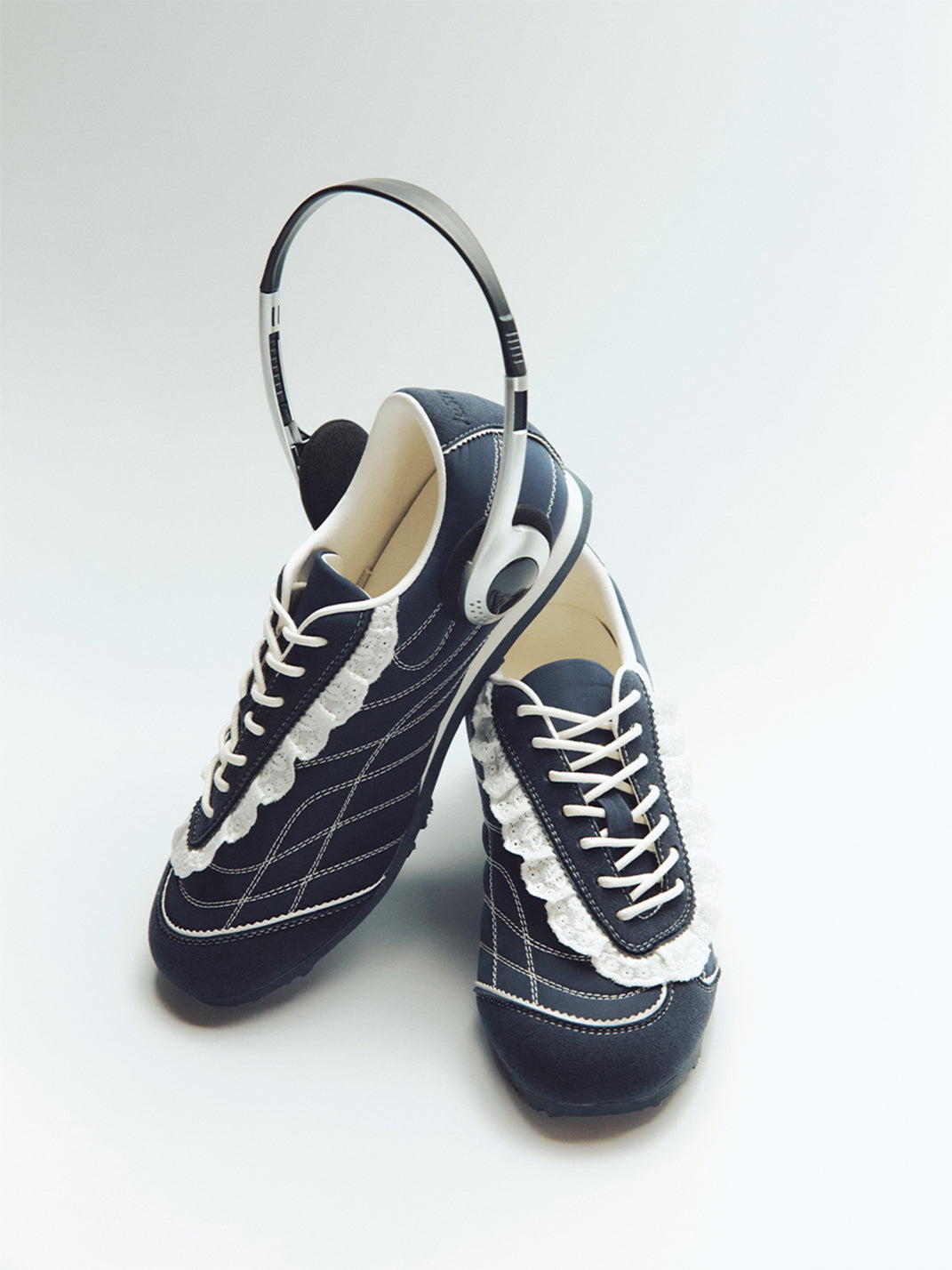 Navy Contrast-Stitch Low-Profile Trainers - View 5