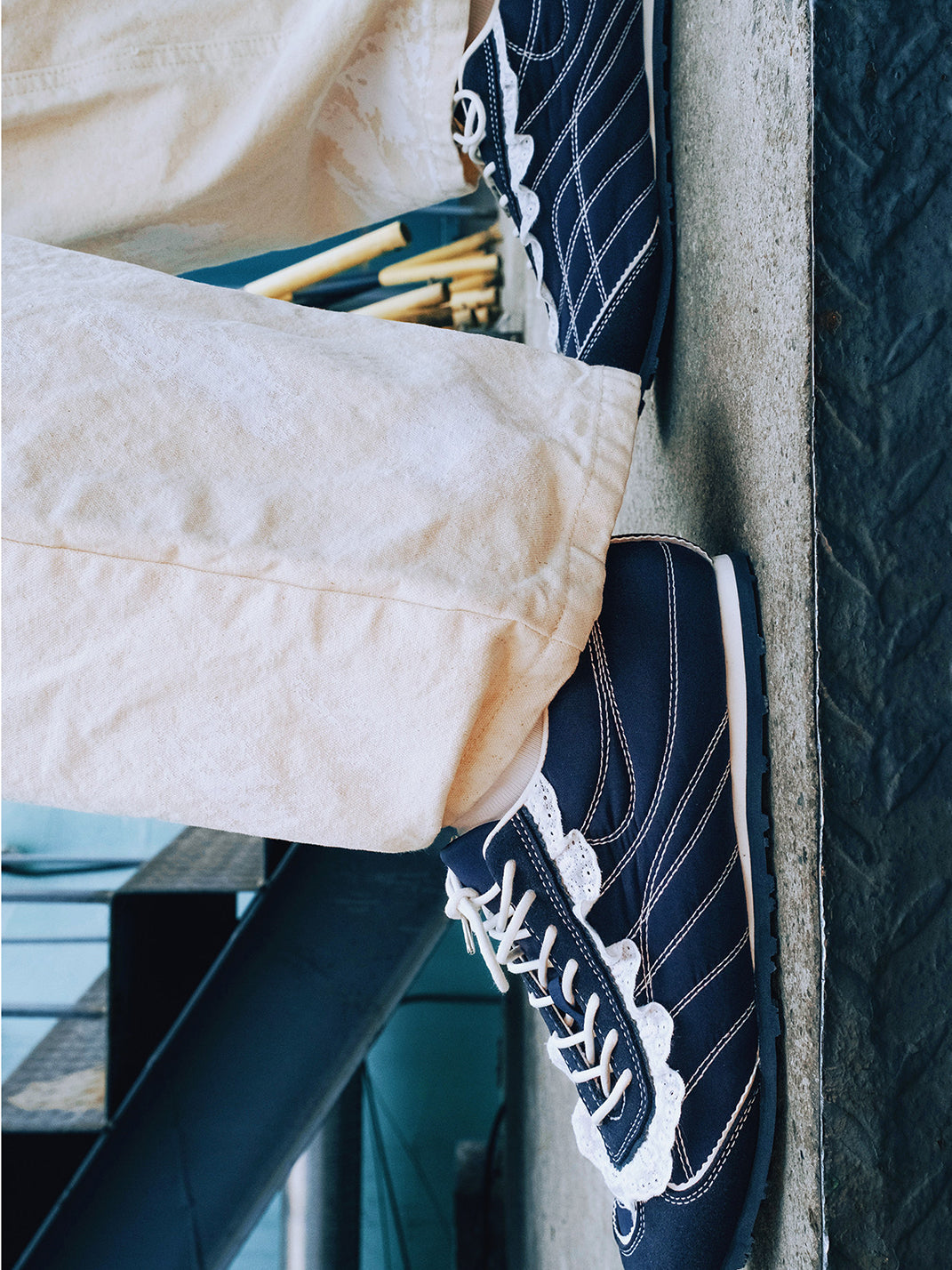 Navy Contrast-Stitch Low-Profile Trainers - View 7