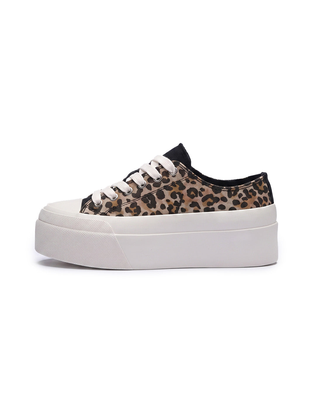 Leopard-Panel Platform Canvas Sneakers