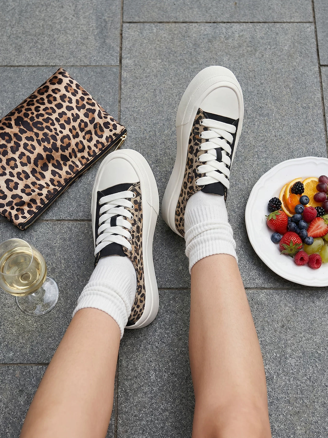 Leopard-Panel Platform Canvas Sneakers - View 2