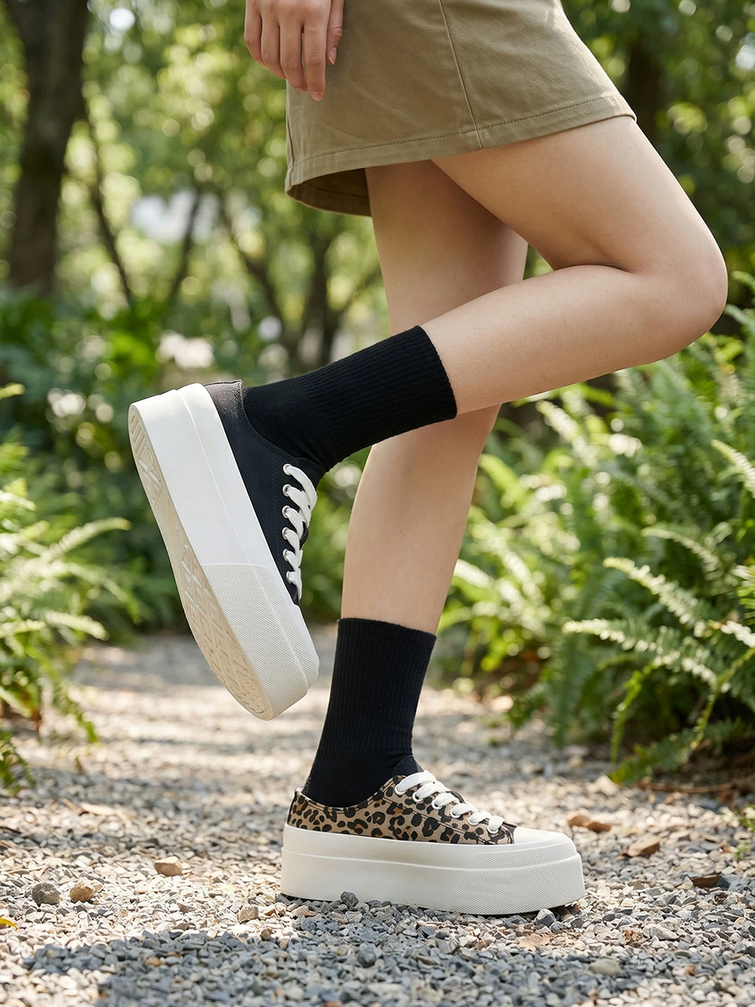 Leopard-Panel Platform Canvas Sneakers - View 5
