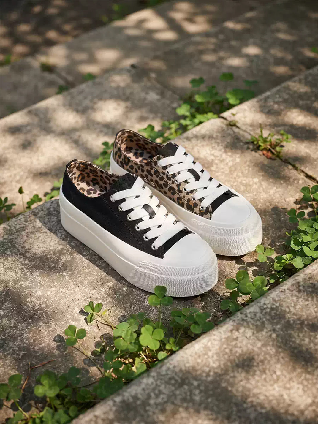 Leopard-Panel Platform Canvas Sneakers - View 11