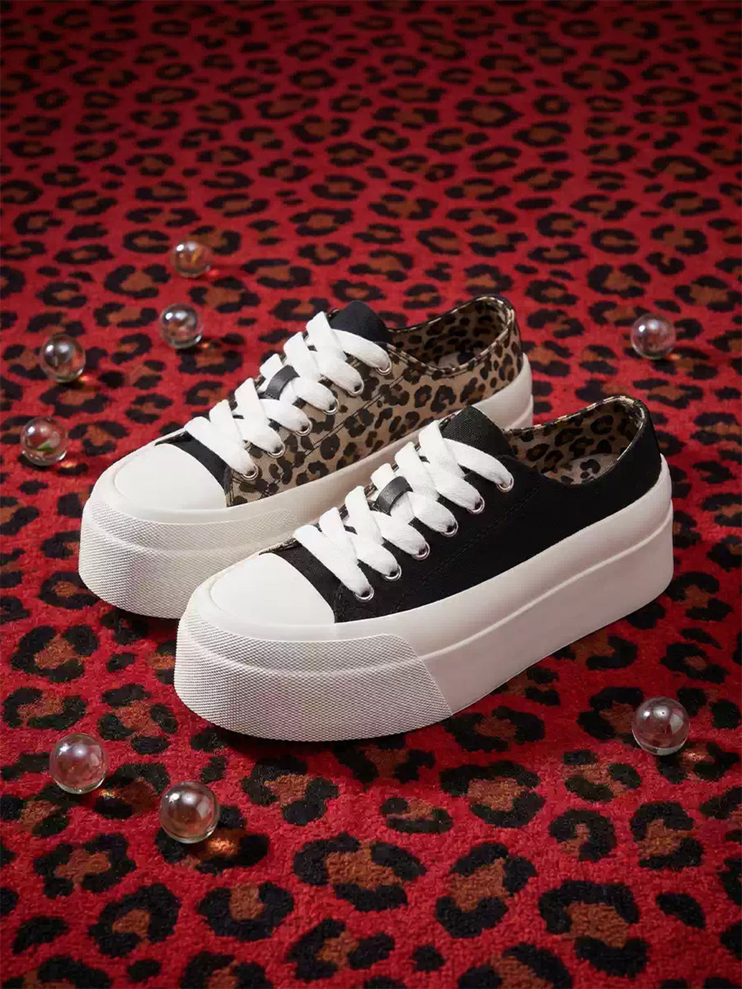 Leopard-Panel Platform Canvas Sneakers - View 12