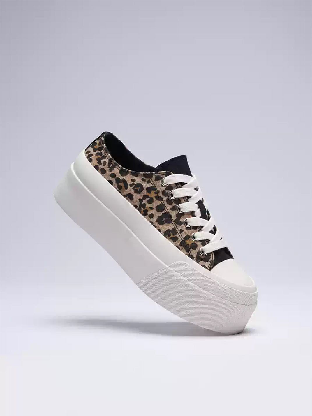 Leopard-Panel Platform Canvas Sneakers - View 13