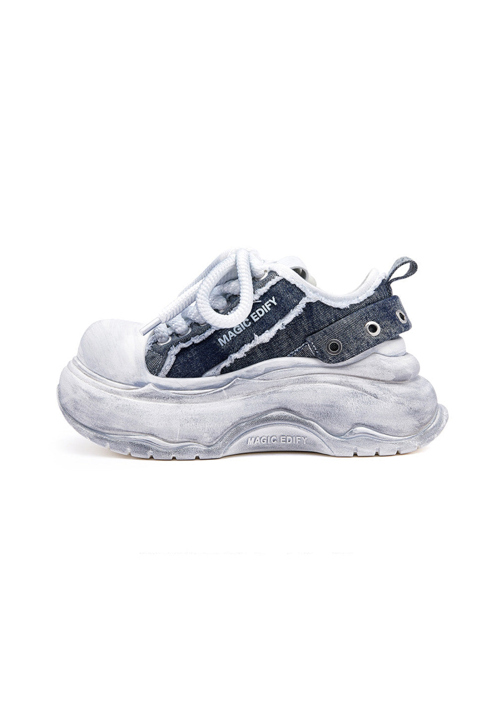 Distressed Denim Platform Sneakers