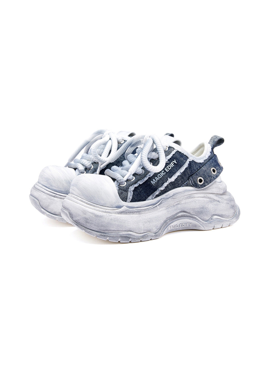Distressed Denim Platform Sneakers - View 5