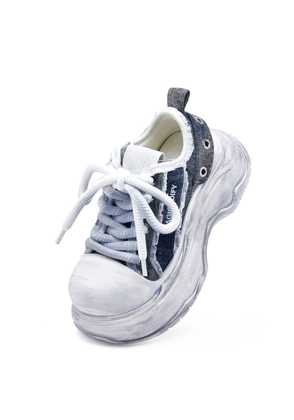 Distressed Denim Platform Sneakers - View 9
