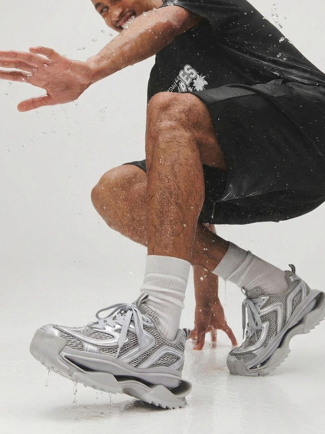Silver Mesh Sculpted-Sole Runner Sneakers - View 3