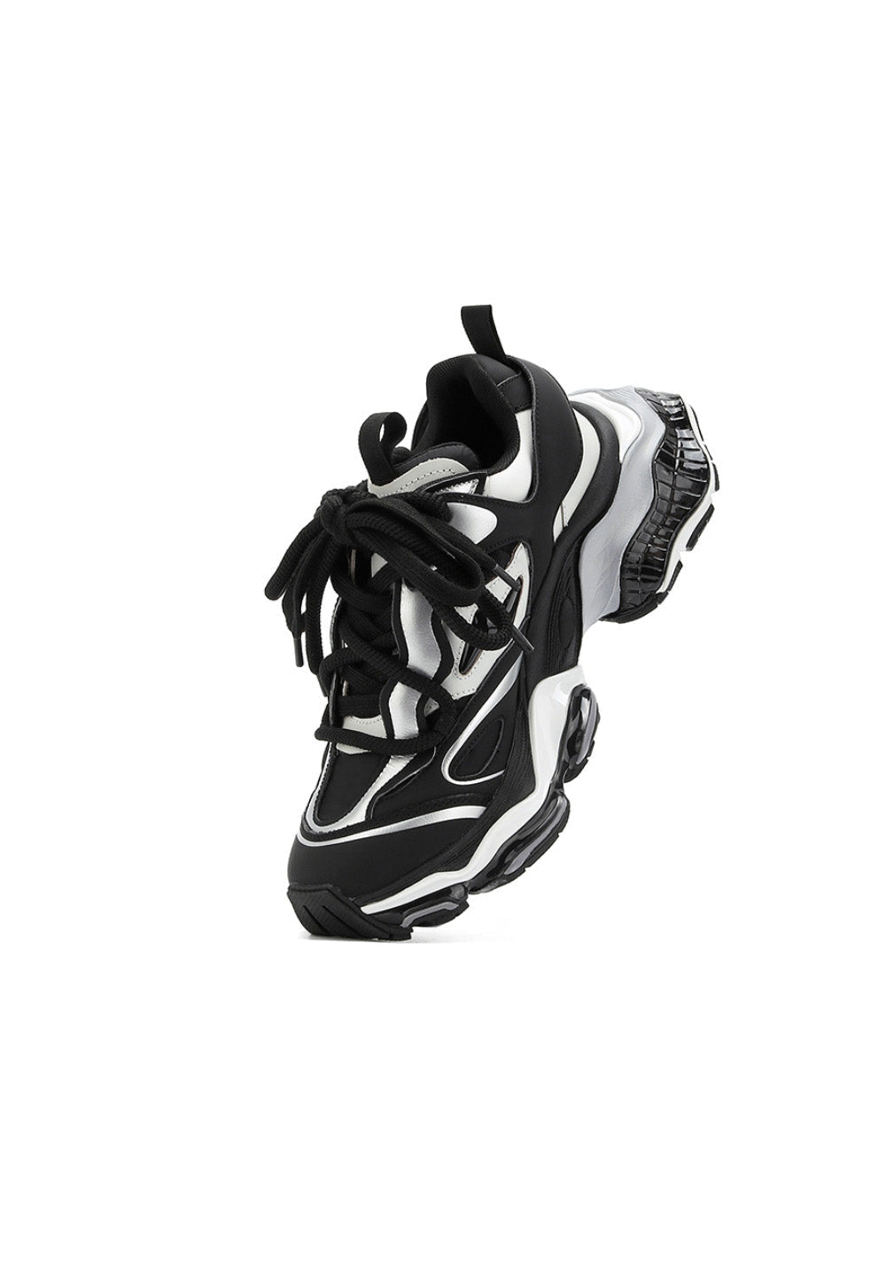 Black-Silver Air-Cushioned Runner Sneakers - View 7
