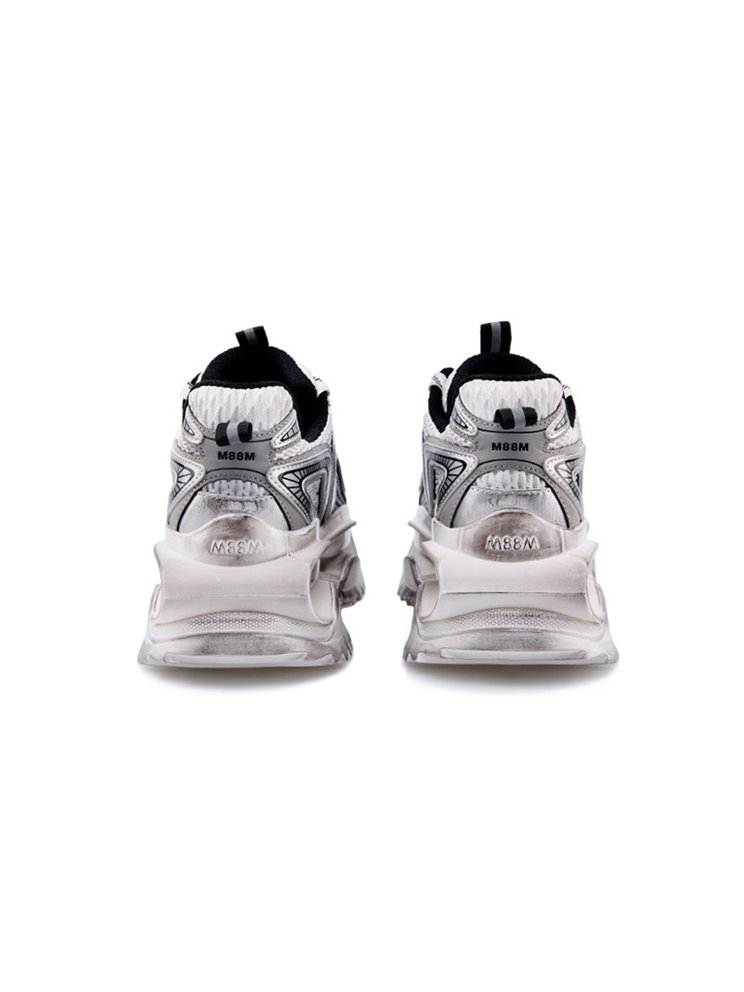 Distressed Silver Sculpted-Sole Dad Sneakers - View 7