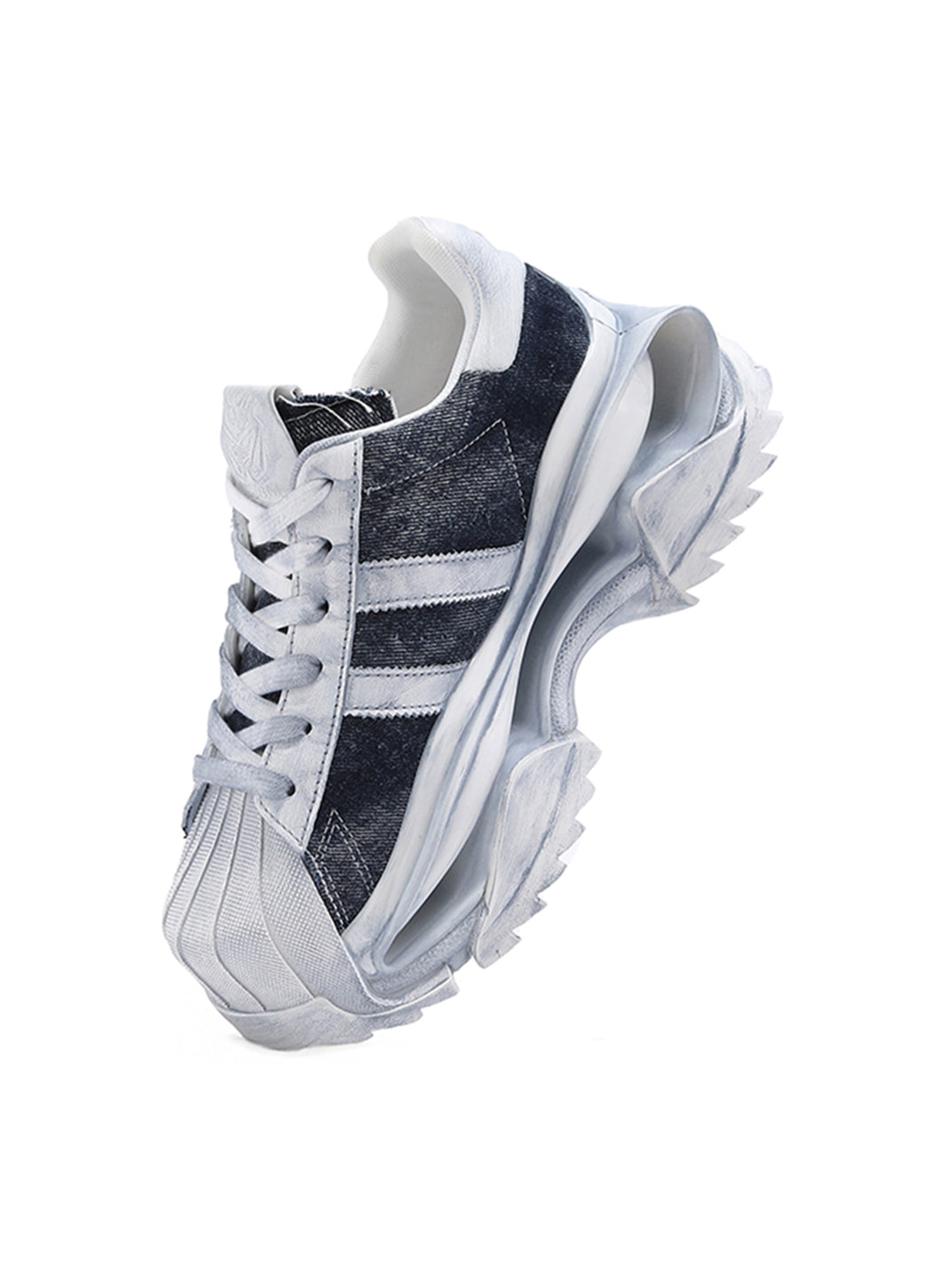 Washed Blue Leather Platform Court Sneakers - View 5