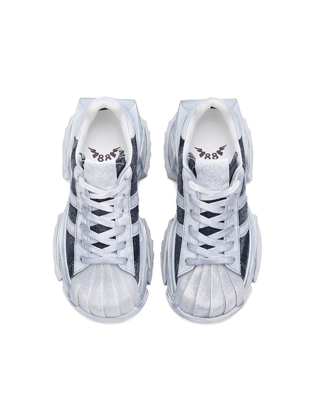 Washed Blue Leather Platform Court Sneakers - View 6