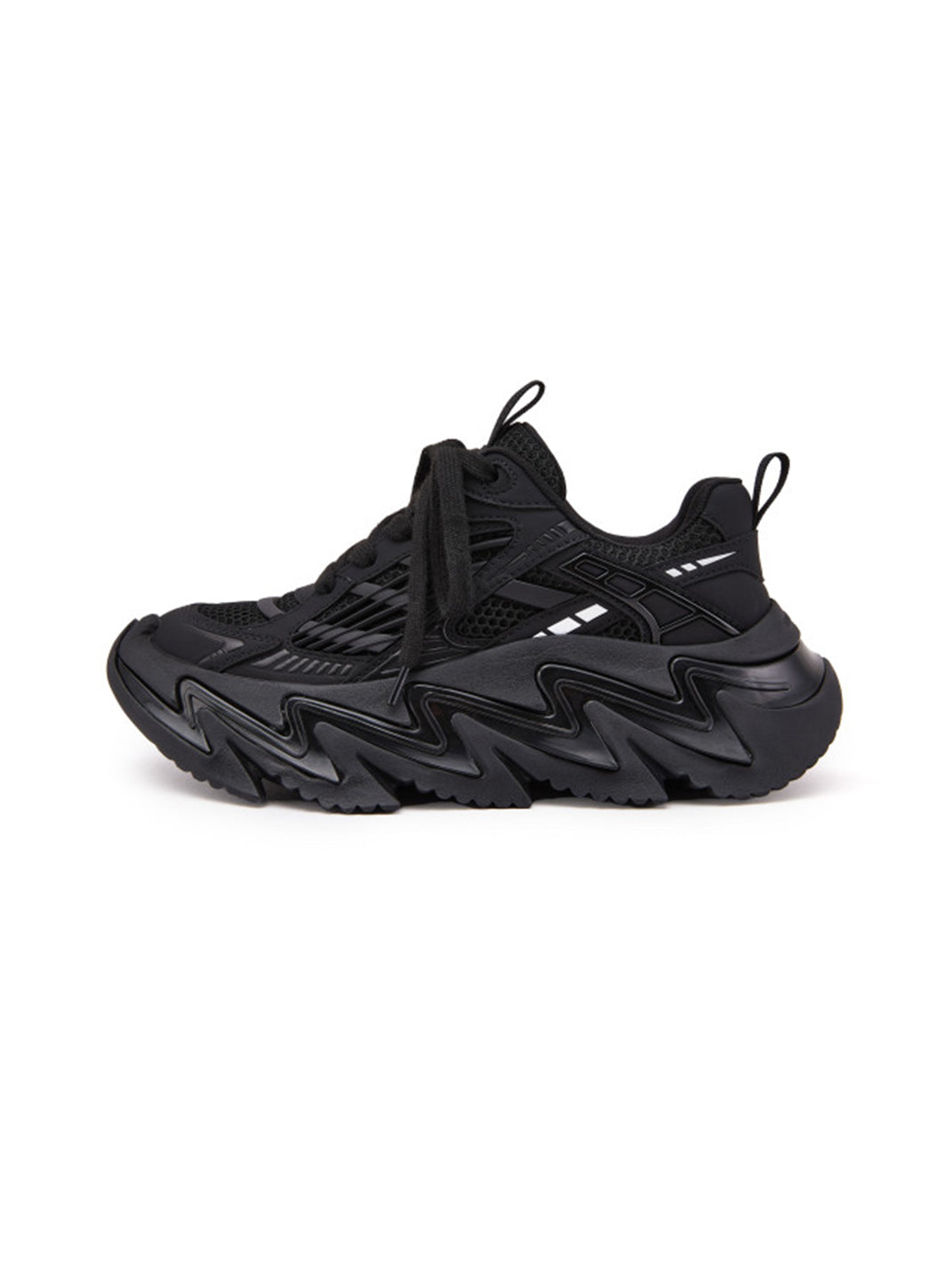 Black Zigzag-Sole Chunky Runner Sneakers