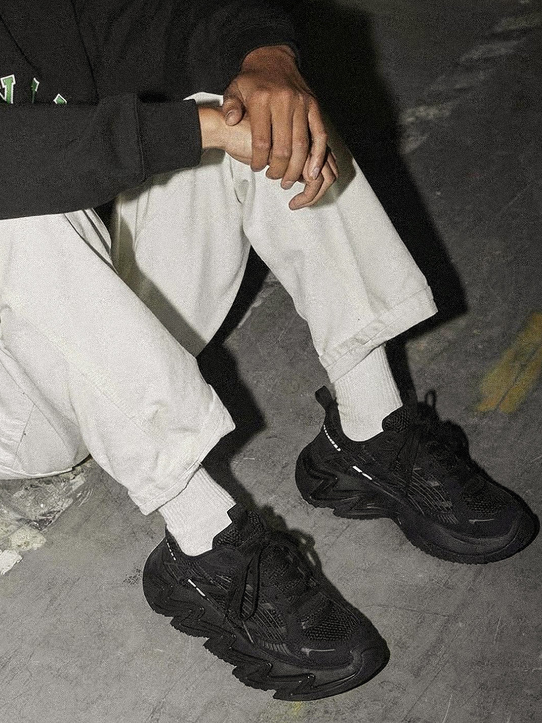 Black Zigzag-Sole Chunky Runner Sneakers - View 3