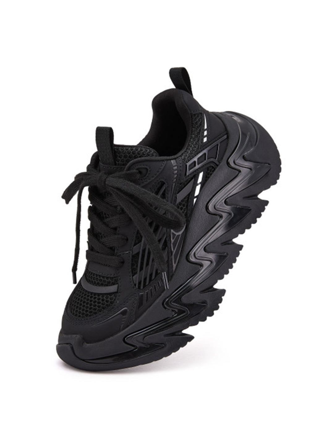 Black Zigzag-Sole Chunky Runner Sneakers - View 6