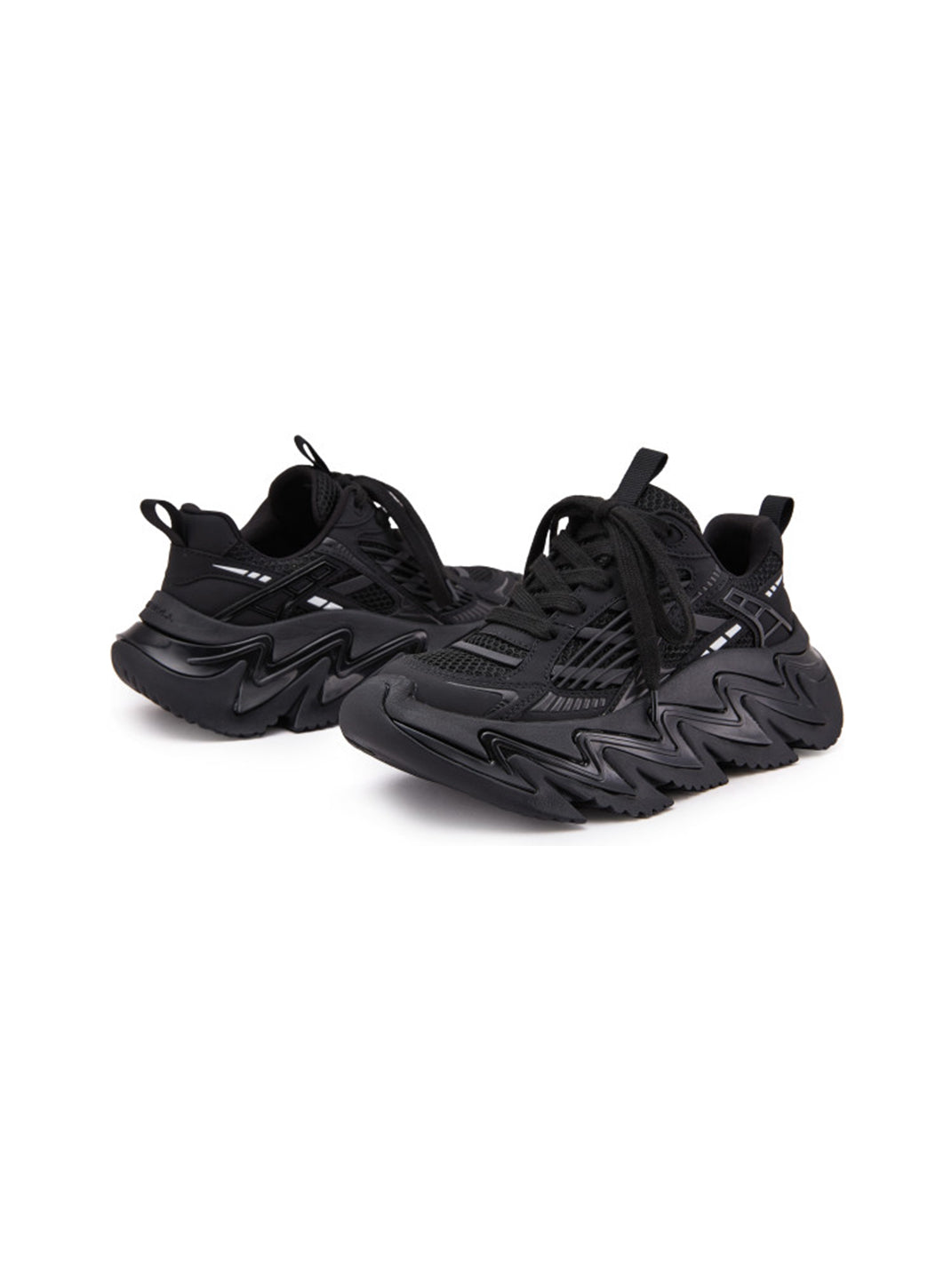 Black Zigzag-Sole Chunky Runner Sneakers - View 7