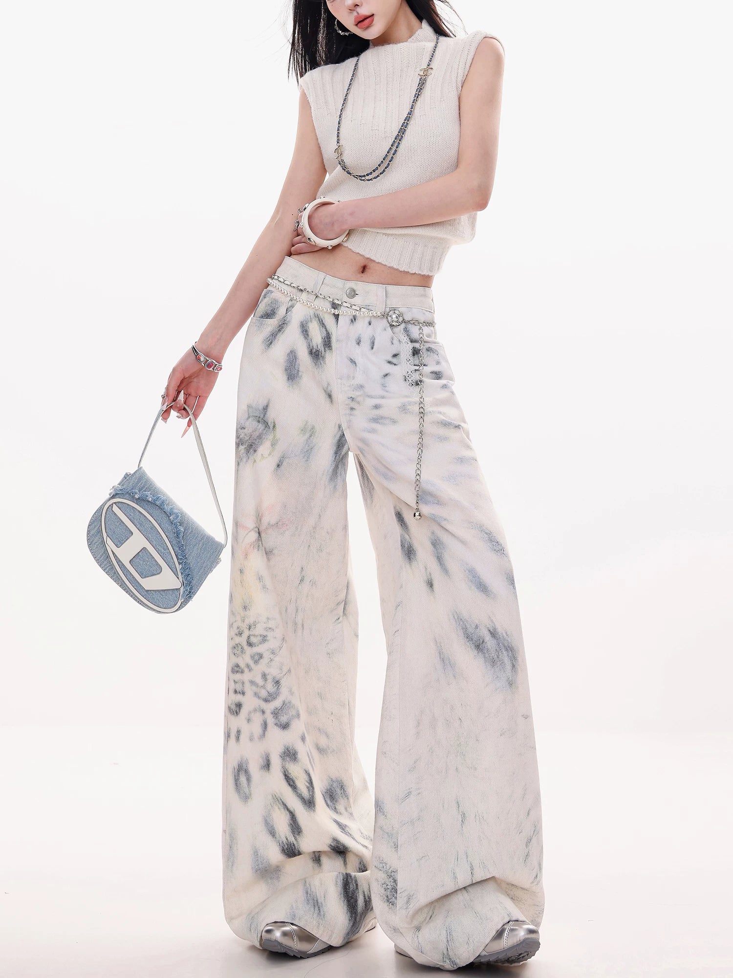 Leopard Tie-Dye Wide-Leg Jeans view 1