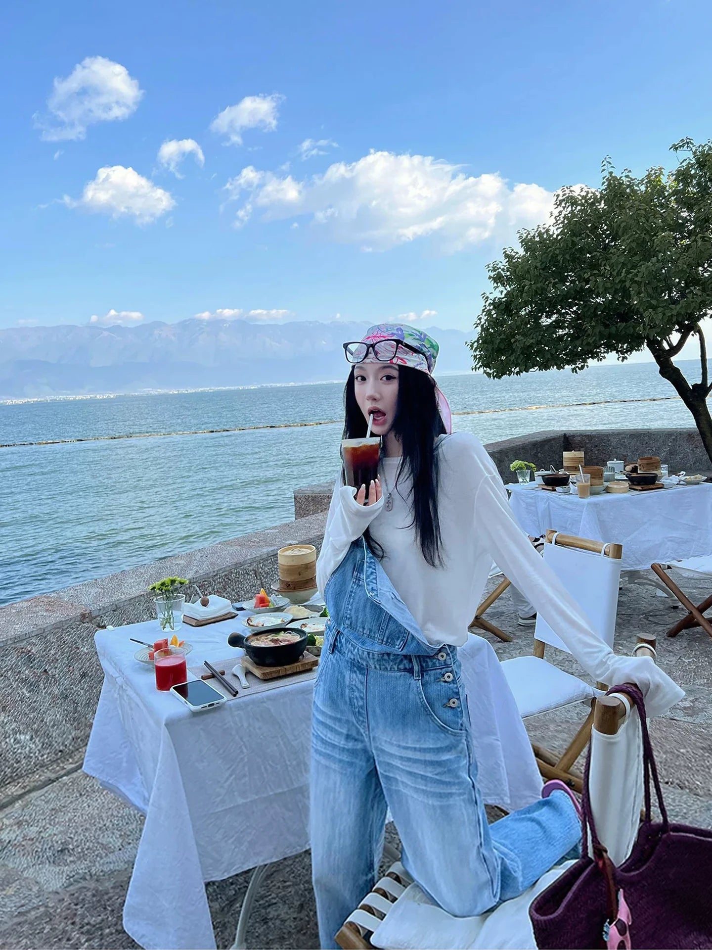 Washed Wide-Leg Denim Overalls product view 1