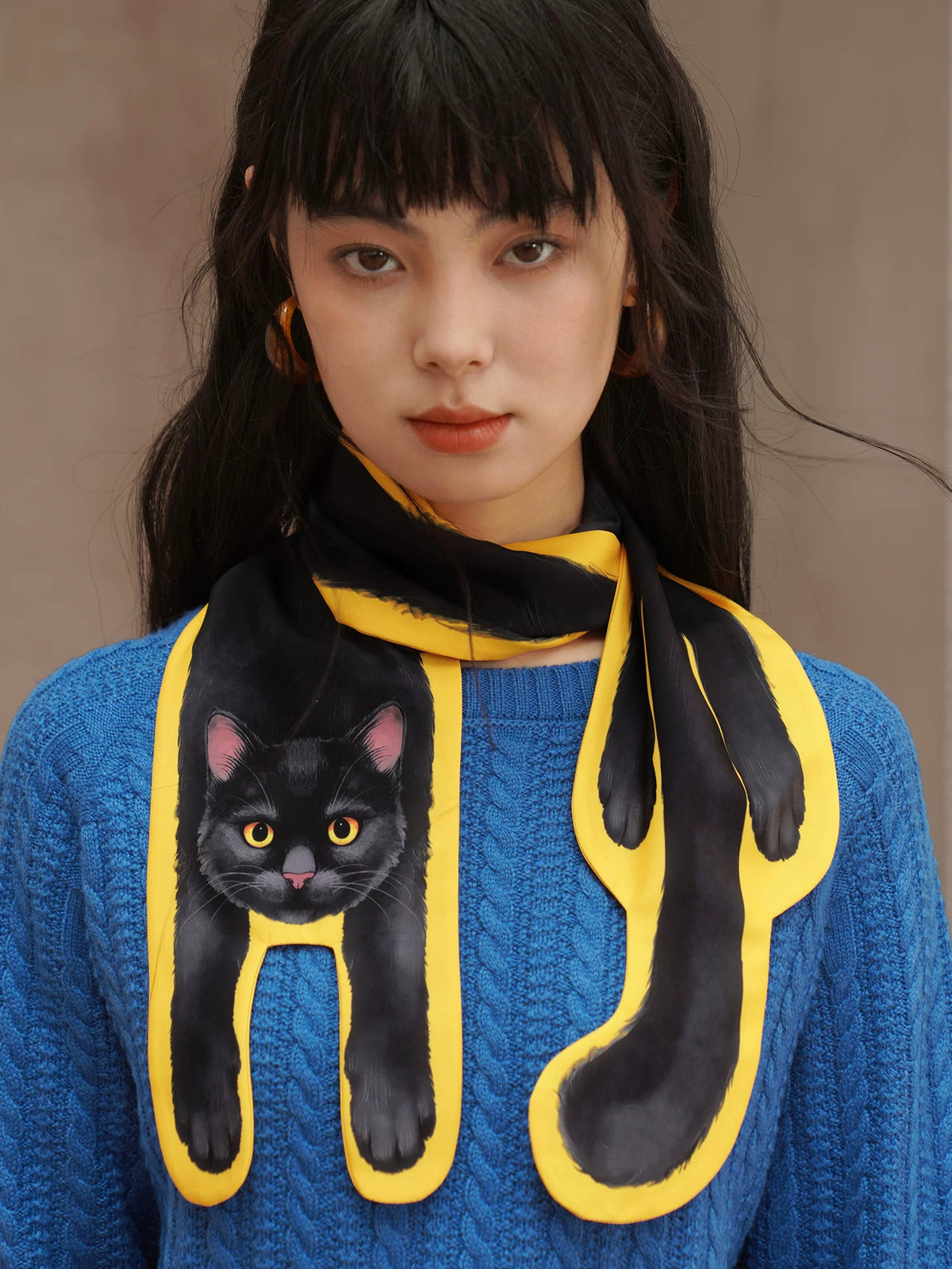 Black Cat Print Long Scarf product view 1