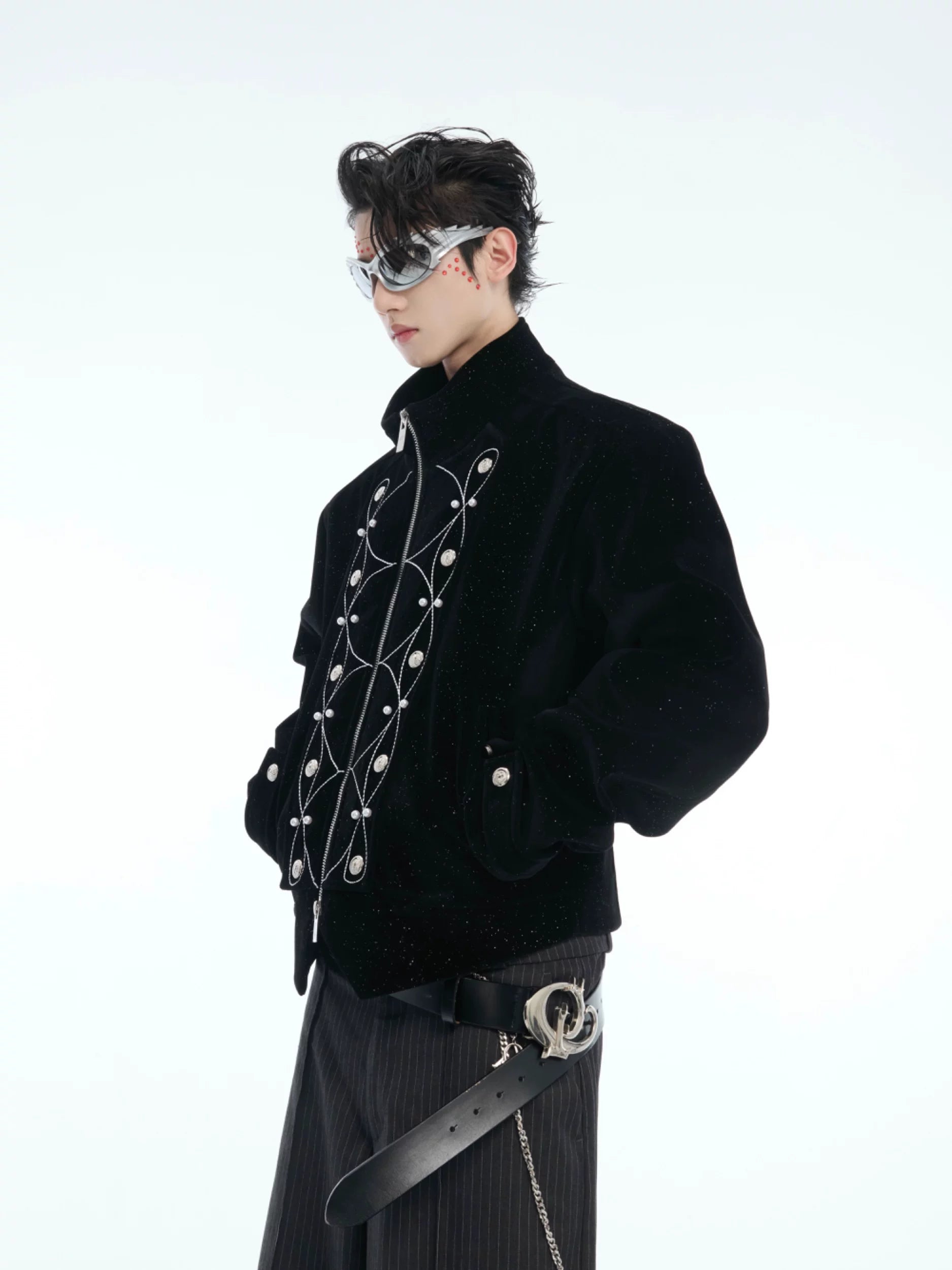 Embroidered Velvet Stand-Collar Jacket product view 1