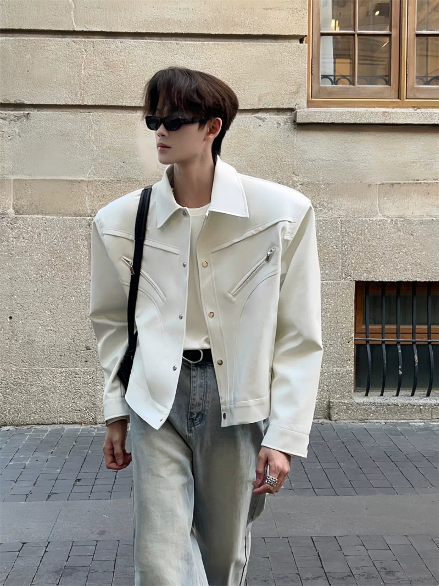 Deconstructed Faux-Leather Moto Jacket product view 1