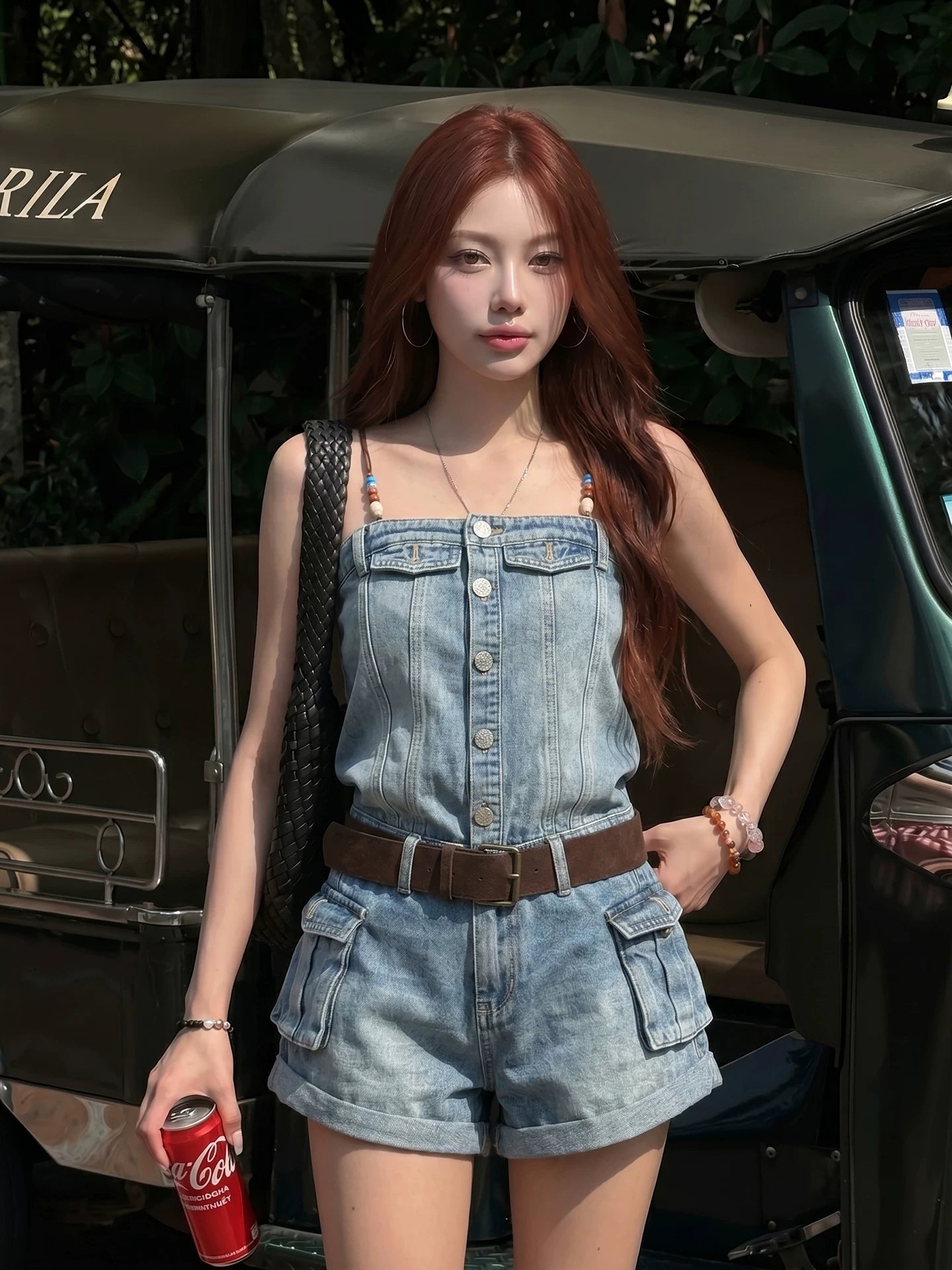 Beaded Denim Short Romper product view 1