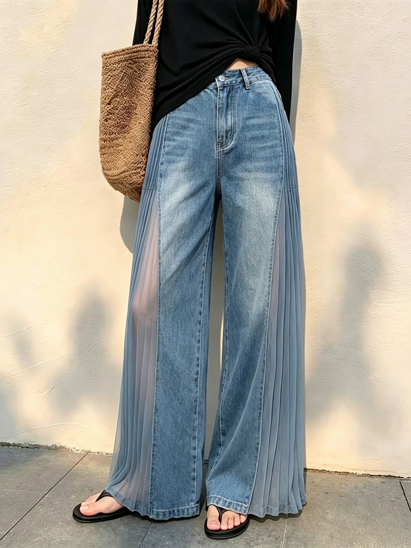 Sheer-Panel Wide-Leg Jeans product view 1