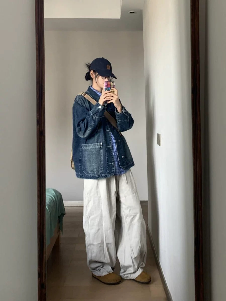 Oversized Vintage-Wash Denim Jacket product view 1