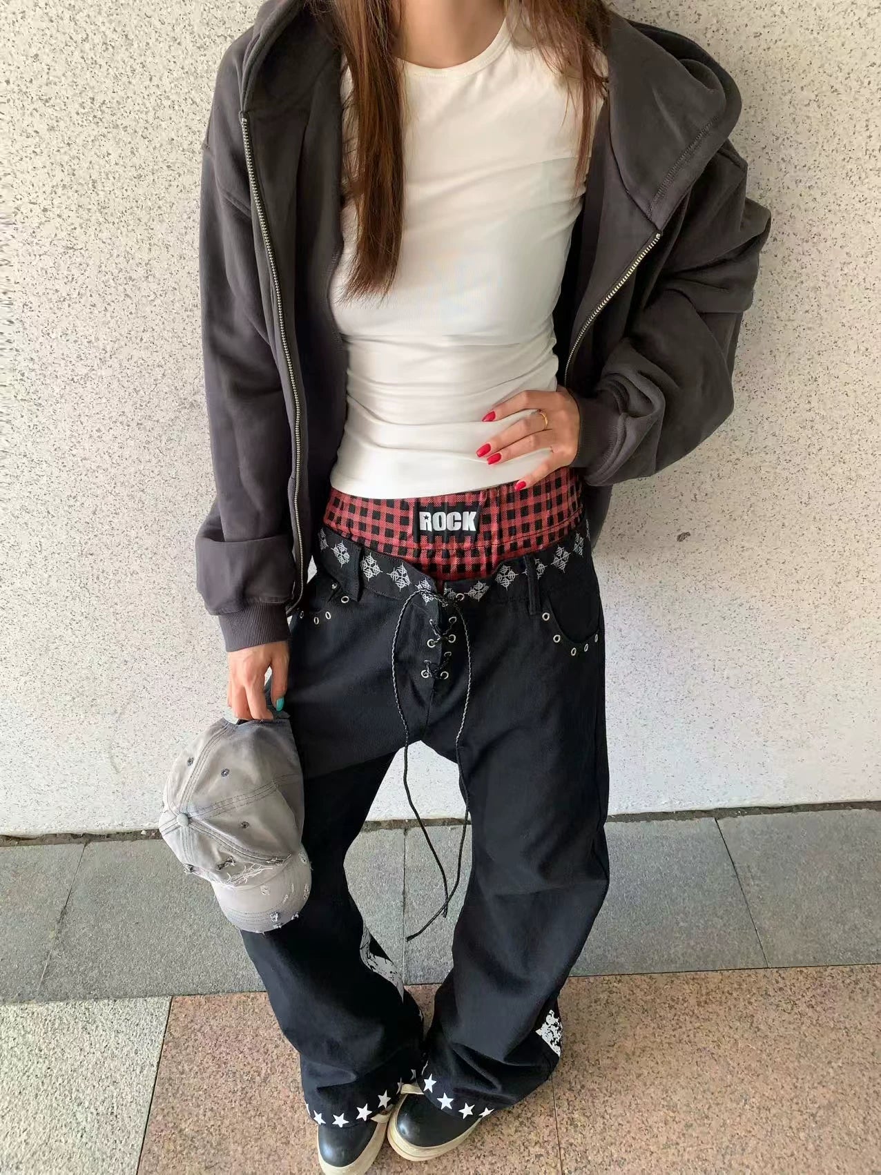 Double-Waist Graphic Wide-Leg Jeans product view 1